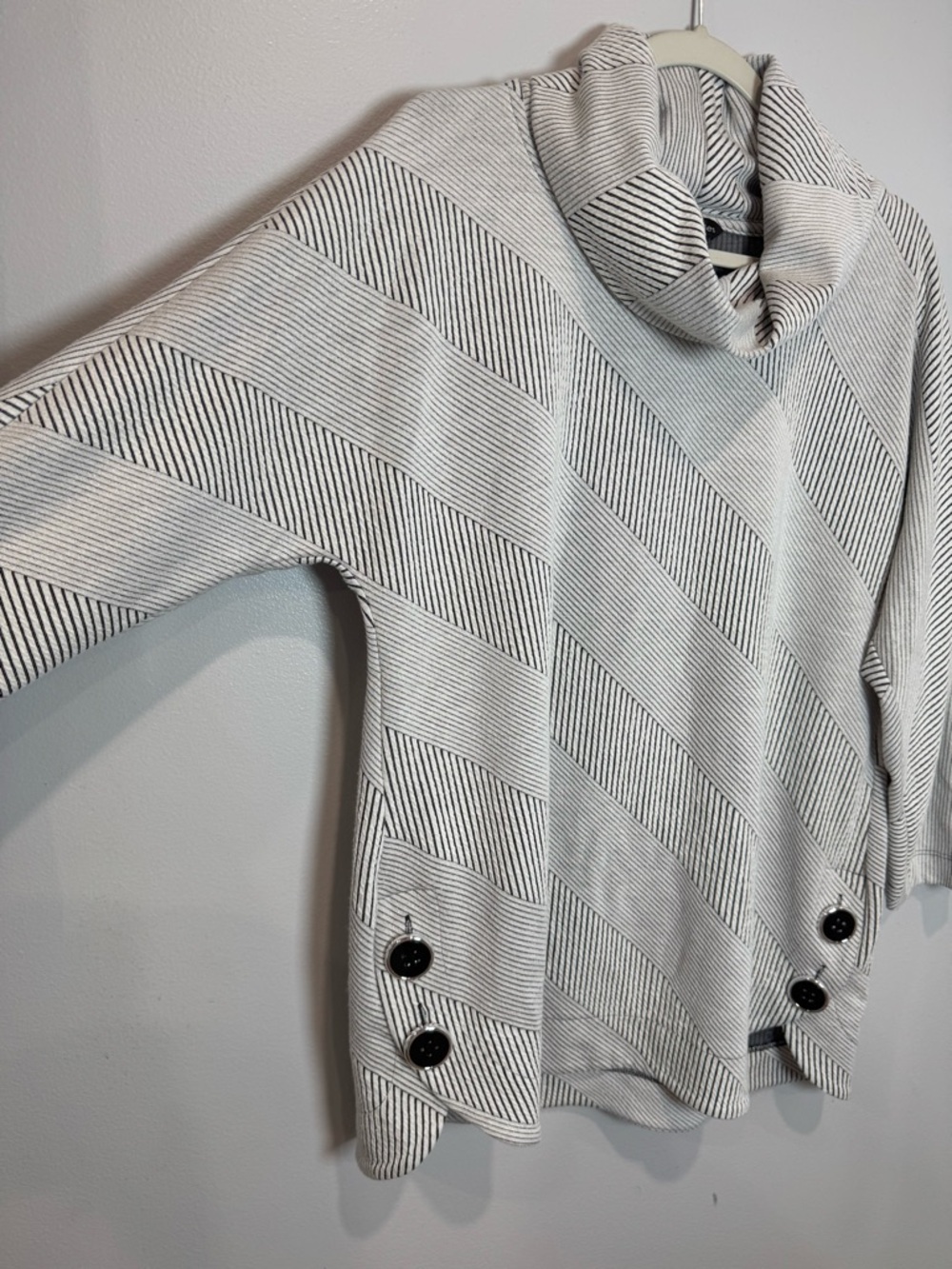 Ali Miles Roll Neck Jumper 3/4 Sleeve Black & White Striped Women’s Size M - Picture 7 of 11
